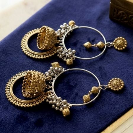 Handcrafted Metal Temple Hoop Earrings